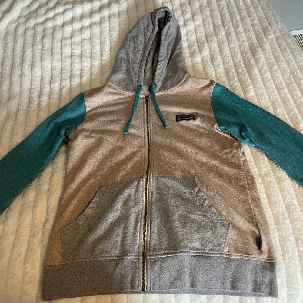 Patagonia Gray and Teal Hoodie